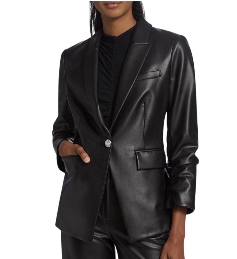 New Veronica Beard Hollis Vegan Leather Dickey Jacket Black Large Size 12